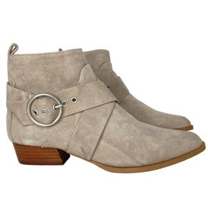 Joe’s jeans woman’s suede Greige Taupe Buckle strap heeled Ankle boots booties